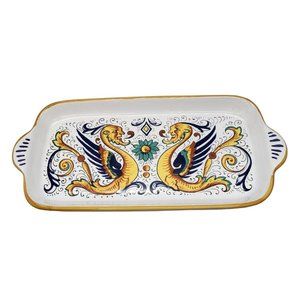 Vintage Raffaellesco Good Luck Dragon 11” Serving Tray Majolica Pottery Deruta I